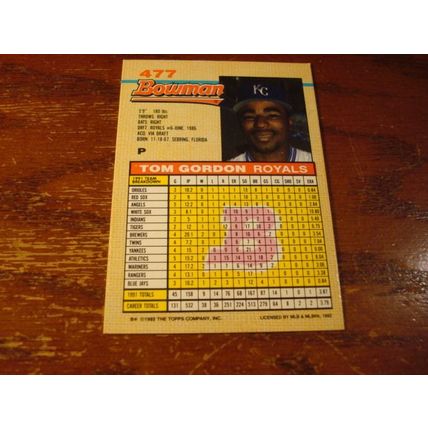 1992 Bowman, 6-Cards, TOM GORDON, Kansas City #477