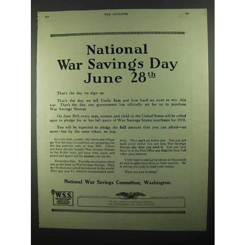 1918 National War Savings Committee Ad - June 28th