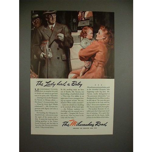 1944 Milwaukee Road Train Ad - Lady Had a Baby