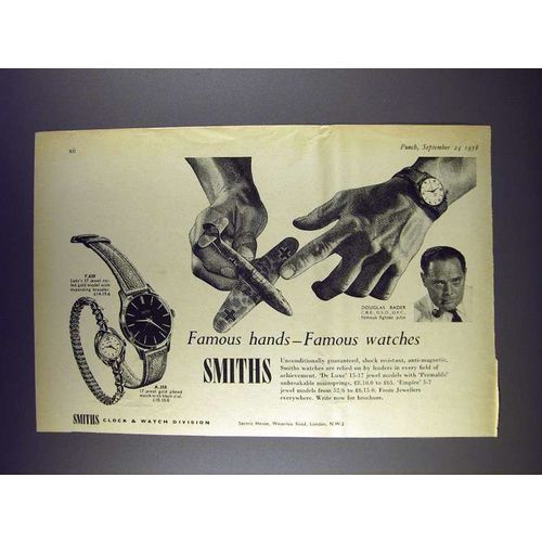 1958 Smiths A.358, F.639 Watch Ad - Douglas Bader