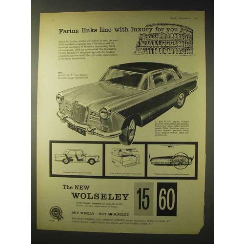 1958 Wolseley 15/60 Car Ad - Farina Links With Luxury