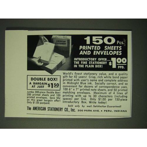 1960 The American Stationery Co. Ad - Printed sheets and envelopes