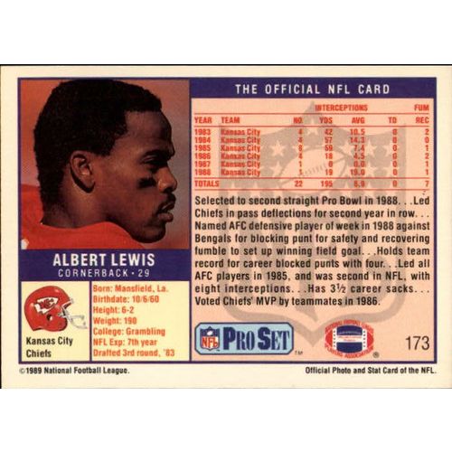 1989 Pro Set Football Albert Lewis #173