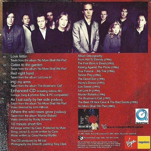 NICK CAVE : THE INDEPENDENT ON SUNDAY : ENHANCED PROMO CD : MUSIC AND VIDEO *