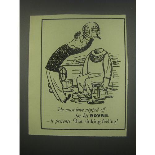 1949 Bovril Drink Ad - He must have slipped off for his Bovril