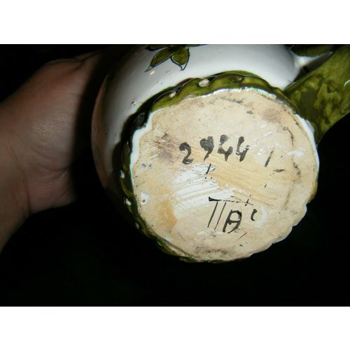 Vintage Hand Painted Nature Scene Glazed Ceramic Pottery Pitcher - Italy?