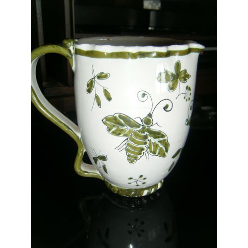 Vintage Hand Painted Nature Scene Glazed Ceramic Pottery Pitcher - Italy?