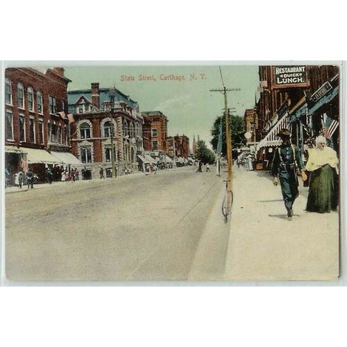 New York Carthage State Street Unpaved Road w/Old Buildings Bicycle Old Ca~218