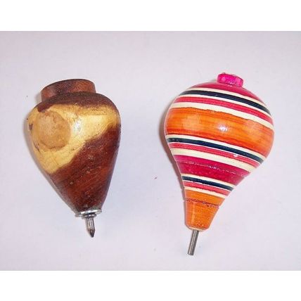 Vintage Lot of 2 Throw Throwing Tops, 1 Hardwood, 1 Hand Painted