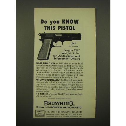 1963 Browning 9mm Hi-Power Automatic Pistol Ad - Do you know this pistol