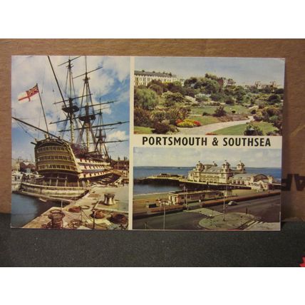 multiview, PORTSMOUTH & SOUTHSEA used vintage postcard 1967 pm =