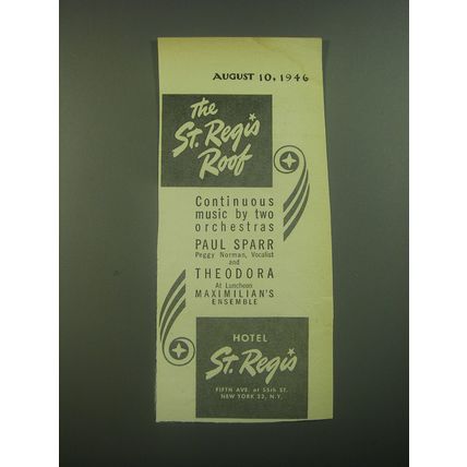 1946 The St. Regis Roof Ad - Continuous music by two orchestras