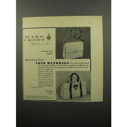 1950 Mark Cross Toyo Handbags Advertisement