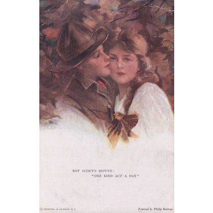 Boy Scouts One Kind Act A Day Scouting Painting Old Postcard
