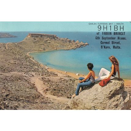 Ghajan Tuffiena Bay Birkikara Malta 1970s QSL Postcard Radio Card