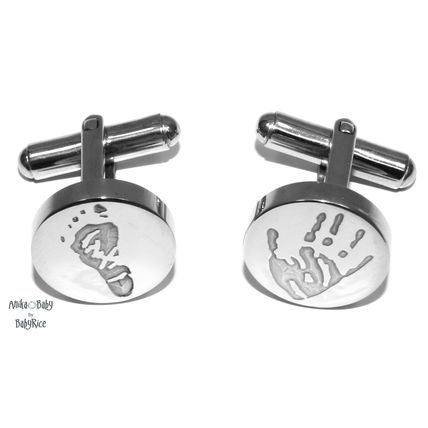 New Stainless Steel Cufflinks Personalised YOUR Baby Child Handprints Footprints