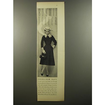 1954 Bonwit Teller Schrader Dress Ad - Polka-Bow Navy