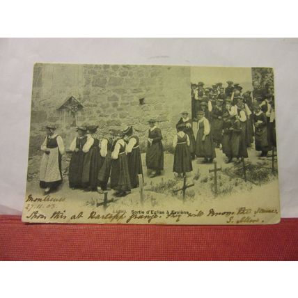 WOMEN IN VALAIS COSTUME AT CHURCH , SWITZERLAND . used antique postcard 1903 pm=