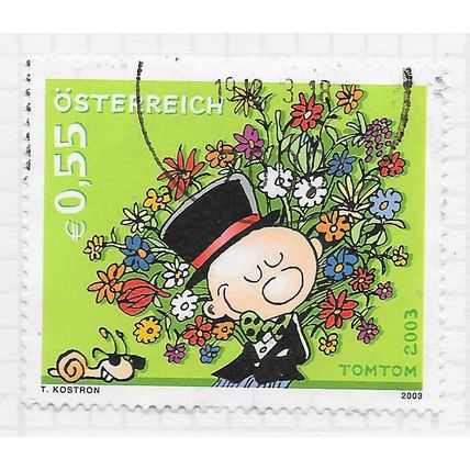 AUSTRIA 2003 TOMTOM CARTOON MAN TOP HAT FLOWERS USED