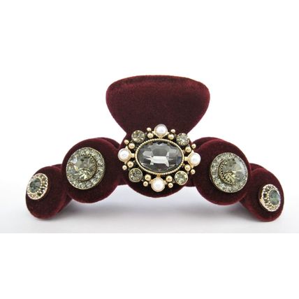 Luxurious velvet maroon red jeweled rhinestone hair claw clip
