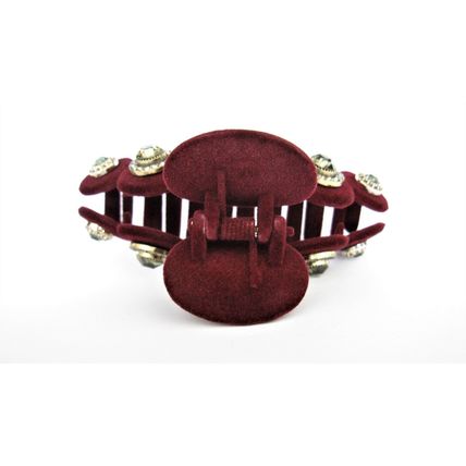 Luxurious velvet maroon red jeweled rhinestone hair claw clip