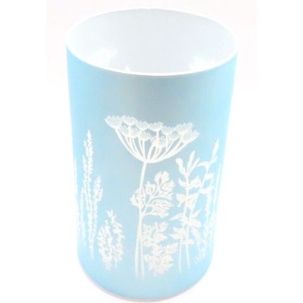 White Floral LED Lamp Small Blue Background Glass 14.5 CM Gift Home Decor Light