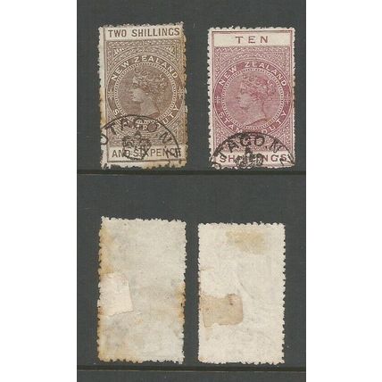 New Zealand 1882 2/6 & 10/- Postal Fiscal Stamp Used SG F 99 / F 108