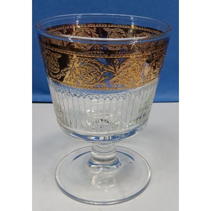 Culver Stemmed Tumbler Glasses Gold Trim Vertical Frosted Mid Century 4 1/4"