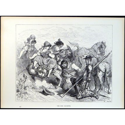 DON DECEIVED 1885 Gustave Doré - Don Quixote ANTIQUE ENGRAVING