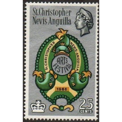St Kitts Nevis 1966 Arts Festival 25c emblem Mounted Mint MM SG 160 Sc 176 stamp