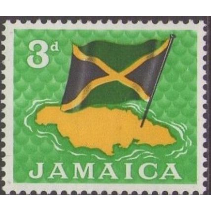 Jamaica 1964 3d Yellow, Black & Emerald Mounted Mint MM SG 221 Sc 221 Flag stamp