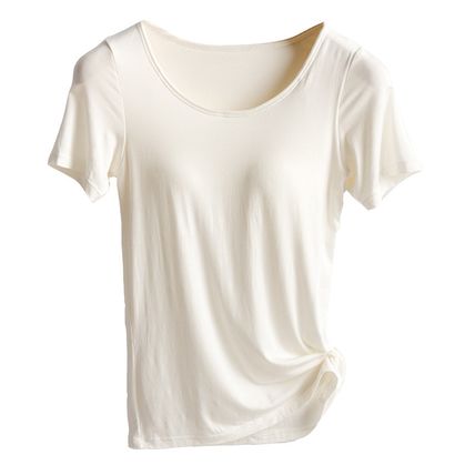 Women's Relaxed Fit Short Sleeve Shirts T-Shirt w/Built in Cup Shelf Bra Run Sm
