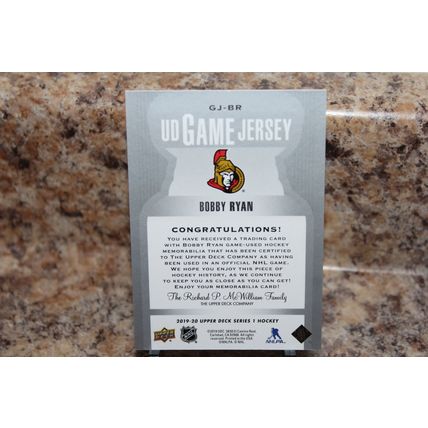 2019-20 upper deck hockey senators ud game bobby ryan game jersey card#2