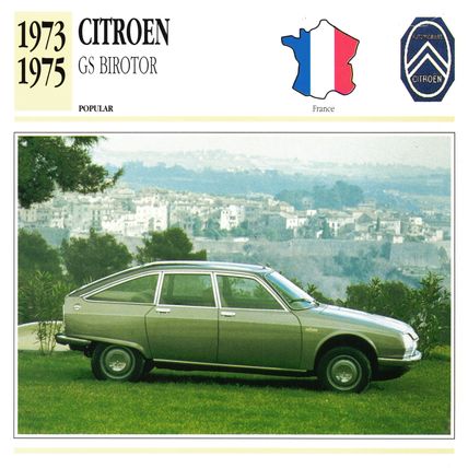 Collectors Club card. Classic Cars. Citroen GS Birotor