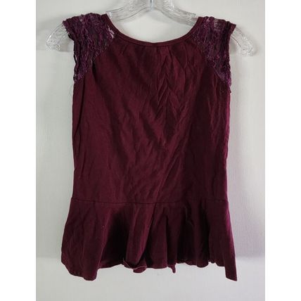 Col Story Women's Burgundy Sleeveless Lace Shoulder Cotton Span Top Size M