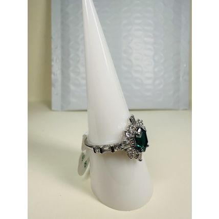 NWT Bomb Party Sz8 BP Ring Star Hexagon Green Fashion Jewelry RBP Rhodium Pl