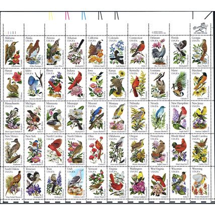 State Birds and Flowers Full Sheet of Fifty 20 Cent Stamps Scott 1953-2002