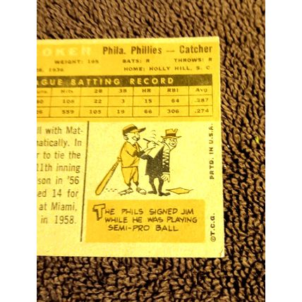 1960 Topps # 438 Jim Coker Catcher 6.0 EX/MT Or Better Shape Light Creases