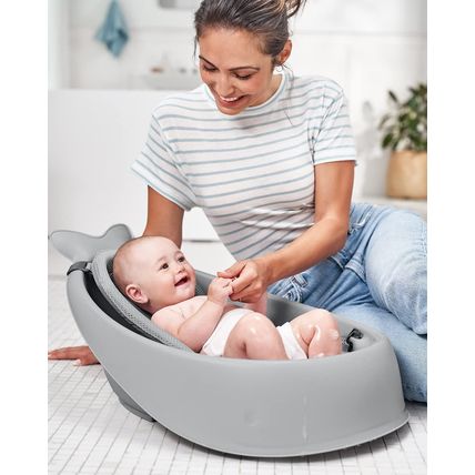 Skip Hop Infant Bath Tub 3-Stage Grow with Baby Smart Sling MOBY Bathtub Grey Ag