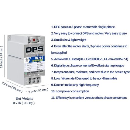 DPS 2HP My-Ps-2 Used for 1Hp(0.75Kw) 3A Motor, Single to 3 Phase Converter, 1 DP