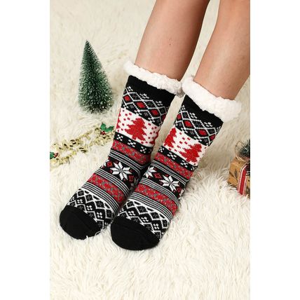 Black Christmas Tree Pattern Thermal Socks
