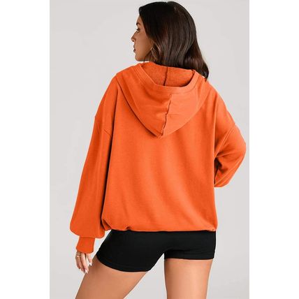 Orange Solid Kangaroo Pocket Half Zipper Oversized Hoodie
