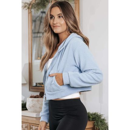 Beau Blue Cropped Sherpa Zip Up Hoodie