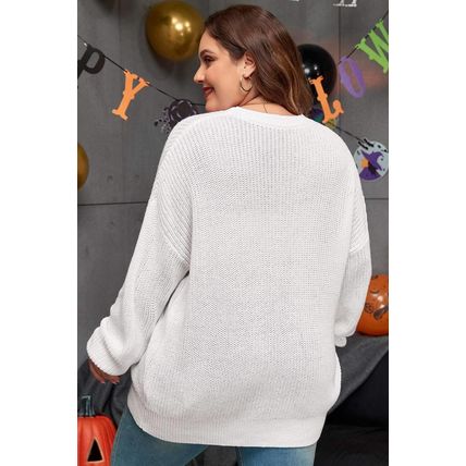 White Gobble Til You Wobble Pop Up Crochet Plus Size Sweater