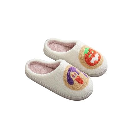 White Halloween Pumpkin Plush Winter Home Slippers