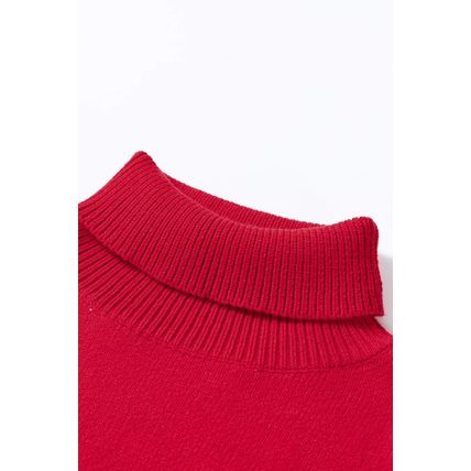 Racing Red Merry Graphic Sequin Sleeve Turtleneck Sweater