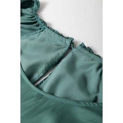 Mist Green Tiered Ruffled Puff Sleeve Loose Fit Mini Dress