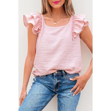 Gossamer Pink Textured Bow Knot Frilled Butterfly Sleeve Blouse