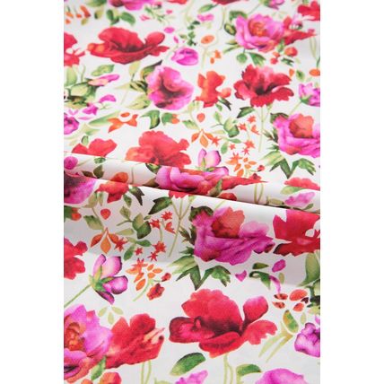Red Floral Print Striped Patchwork Collared Short Sleeve Blouse