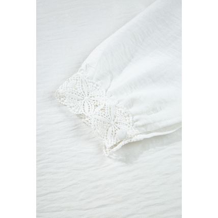 White Lace Patchwork Buttoned Stand Neck Loose Shirt